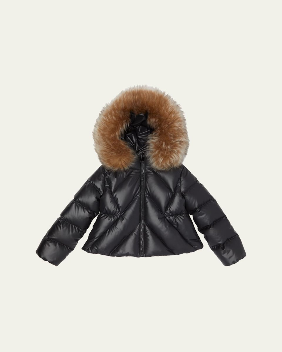 Girl's Domas Shearling Hooded Down Jacket, Size 8-